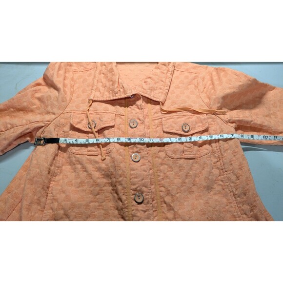 Laura Ashley 1X Orange Polka Dot Cotton Stretch Blend Full Zip Neck Drawstring - Picture 2 of 8